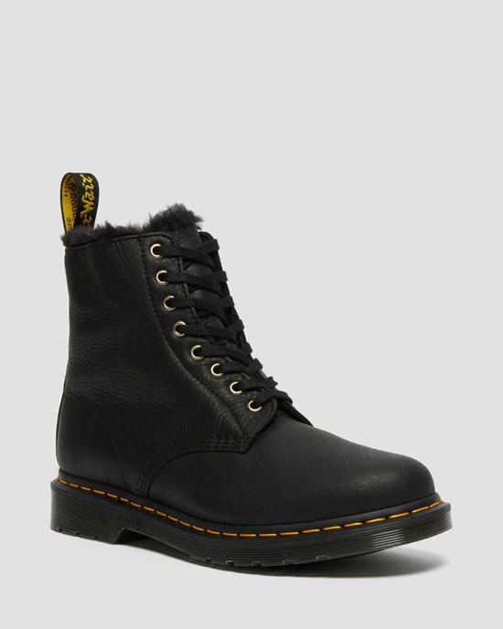 Black Ambassador Men's Dr Martens 1460 Pascal Faux Fur Lined Lace Up Boots | 286935-QCB