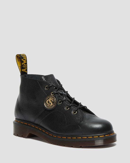 Black Buckingham Men's Dr Martens Church Buckingham Leather Monkey Lace Up Boots | 829071-MZK