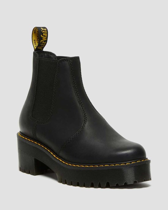 Black Burnished Wyoming Women's Dr Martens Rometty Wyoming Leather Platform Chelsea Boots | 120735-UVZ