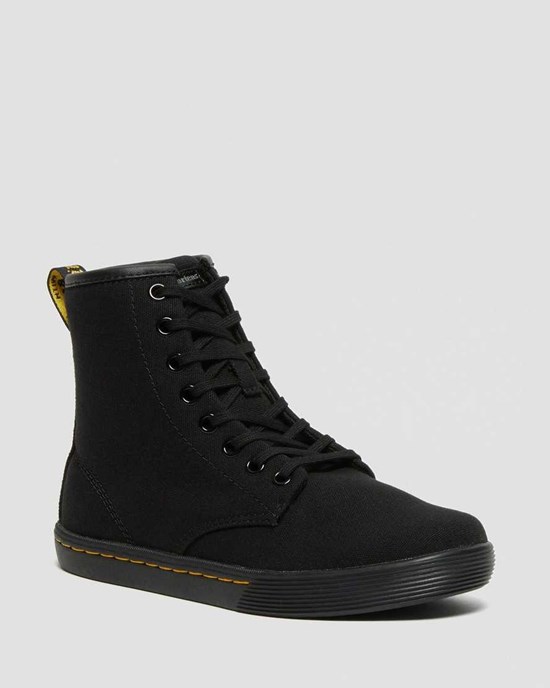 Black Canvas Women's Dr Martens Sheridan Canvas Lace Up Boots | 810397-SVG