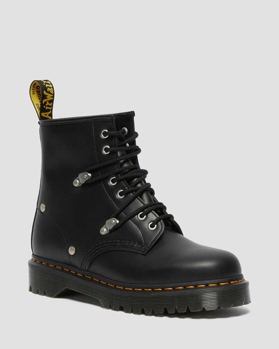 Black Fine Haircell Men's Dr Martens 1460 Bex Stud Leather Lace Up Boots | 517294-OFN