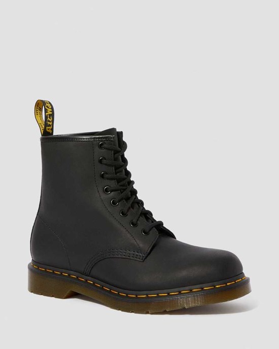 Black Greasy Leather Men's Dr Martens 1460 Greasy Leather Lace Up Boots | 803596-SFY