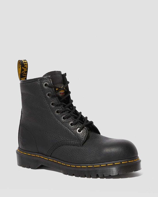 Black Industrial Bear Men's Dr Martens Icon 7B10 Leather Steel Toe Work Ankle Boots | 358607-TYP