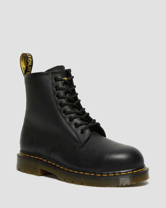 Black Industrial Full Grain Men's Dr Martens 1460 Slip Resistant Steel Toe Lace Up Boots | 284019-OHM