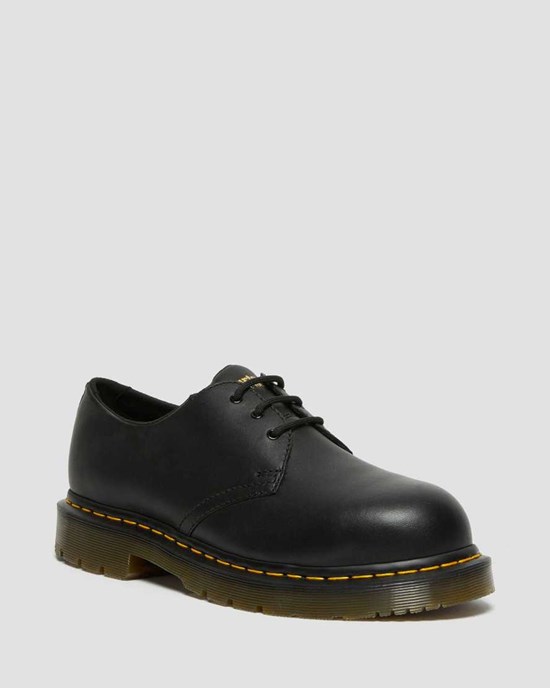 Black Industrial Full Grain Men's Dr Martens 1461 Slip Resistant Steel Toe Oxford Shoes | 703419-JSQ