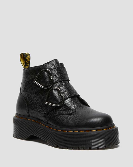 Black Milled Nappa Leather Women's Dr Martens Devon Heart Leather Ankle Boots | 163750-PNE