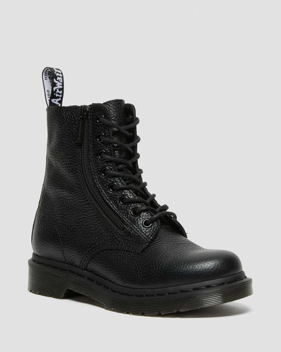 Black Milled Nappa Leather Women's Dr Martens 1460 Pascal Leather Zip Up Boots | 891067-EBC