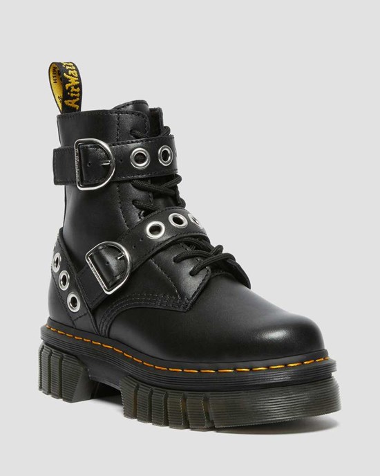 Black Nappa Lux Women's Dr Martens Audrick Hardware Leather Lace Up Boots | 920813-ETO