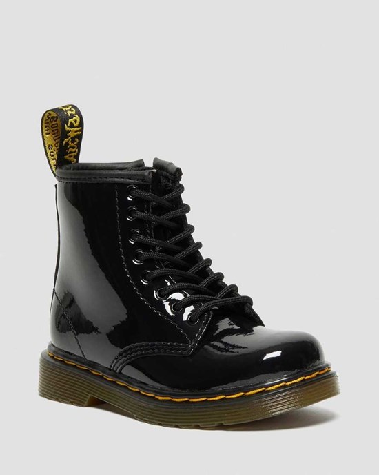 Black Patent Lamper Kids' Dr Martens Toddler 1460 Patent Leather Lace Up Boots | 386794-IDM