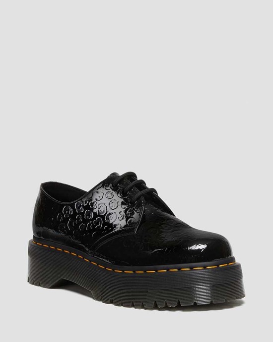 Black Patent Lamper Leopard Emboss Men's Dr Martens 1461 Leopard Emboss Patent Leather Oxford Shoes | 390815-IGQ