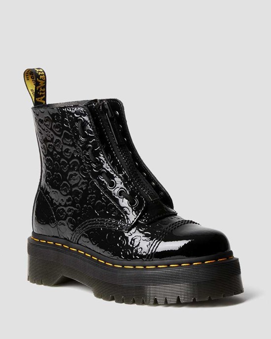 Black Patent Lamper Leopard Emboss Men's Dr Martens Sinclair Leopard Emboss Patent Leather Zip Up Boots | 428375-XRP