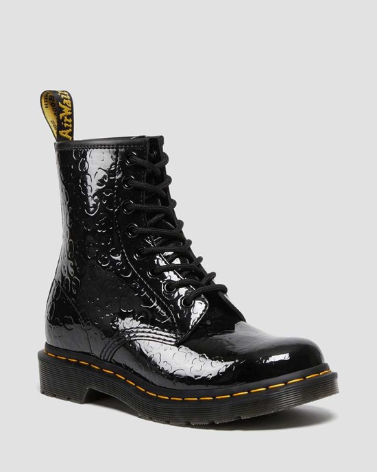 Black Patent Lamper Leopard Emboss Women's Dr Martens 1460 Leopard Emboss Patent Leather Ankle Boots | 012795-MQJ