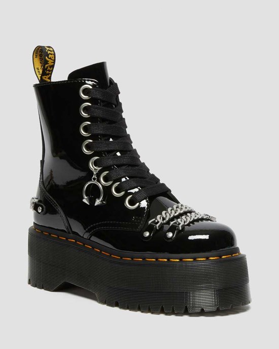 Black Patent Lamper Women's Dr Martens Jadon Max Chain Patent Leather Lace Up Boots | 752094-CRF