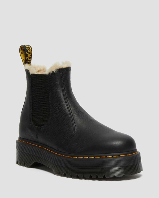 Black Pisa Men's Dr Martens 2976 Faux Fur Lined Platform Chelsea Boots | 790814-JTK