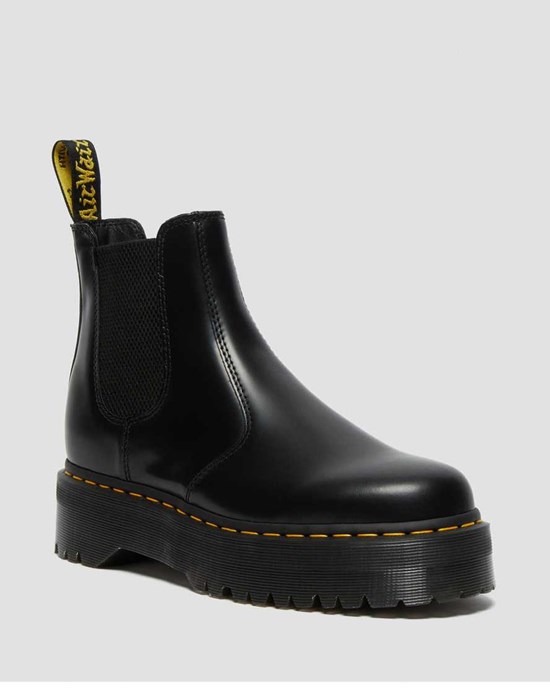 Black Polished Smooth Men's Dr Martens 2976 Polished Smooth Platform Chelsea Boots | 974801-CFK