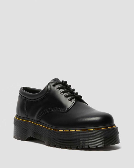 Black Polished Smooth Men's Dr Martens 8053 Leather Platform Oxford Shoes | 632409-JOI