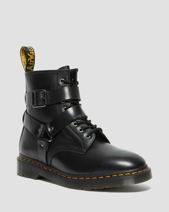 Black Polished Smooth Men's Dr Martens Cristofor Leather Harness Ankle Boots | 802157-YFC