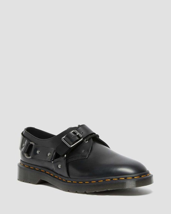 Black Polished Smooth Men's Dr Martens Henree Polished Smooth Leather Oxford Shoes | 048692-DKO