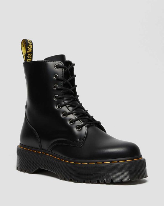 Black Polished Smooth Men's Dr Martens Jadon Smooth Leather Ankle Boots | 410582-XEI