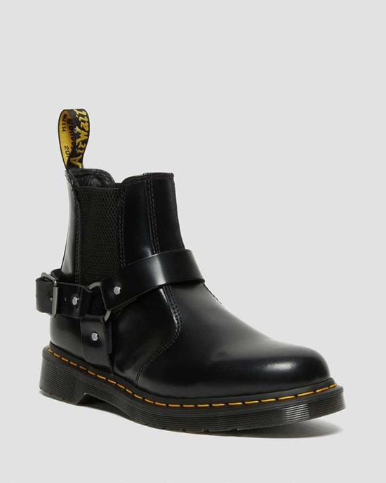 Black Polished Smooth Men's Dr Martens Wincox Smooth Leather Ankle Boots | 498017-ZGM