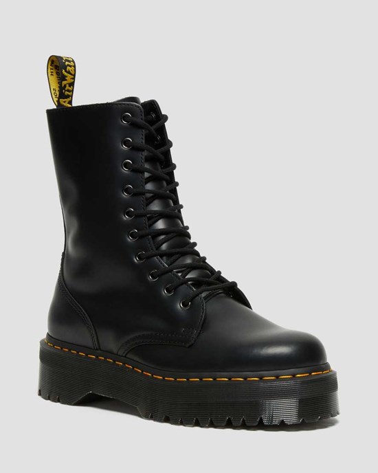 Black Polished Smooth Women's Dr Martens Jadon Hi Smooth Leather Lace Up Boots | 263015-JQU