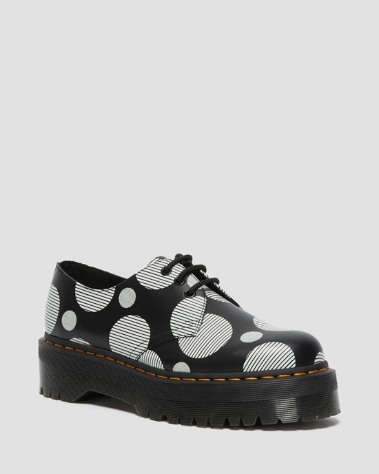 Black Polka Dot Smooth Men's Dr Martens 1461 Polka Dot Smooth Leather Oxford Shoes | 180497-XUW