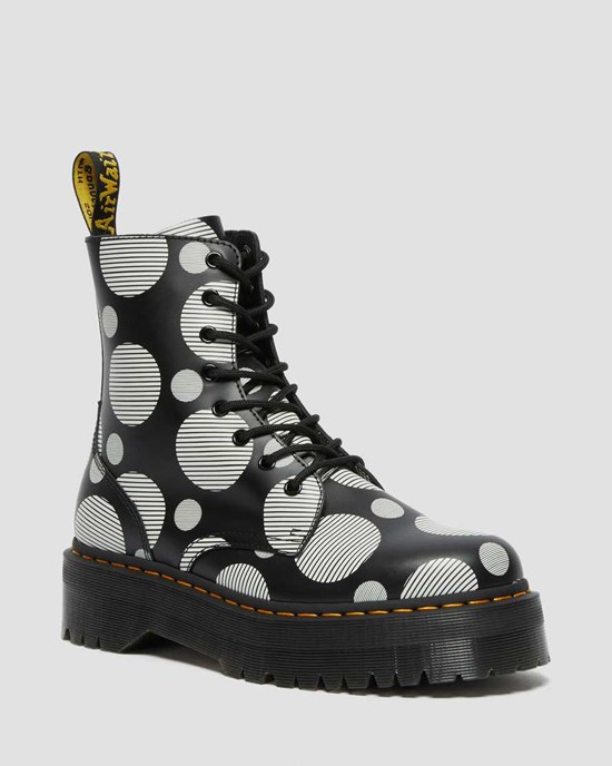 Black Polka Dot Smooth Men's Dr Martens Jadon Polka Dot Smooth Leather Lace Up Boots | 570981-KUW