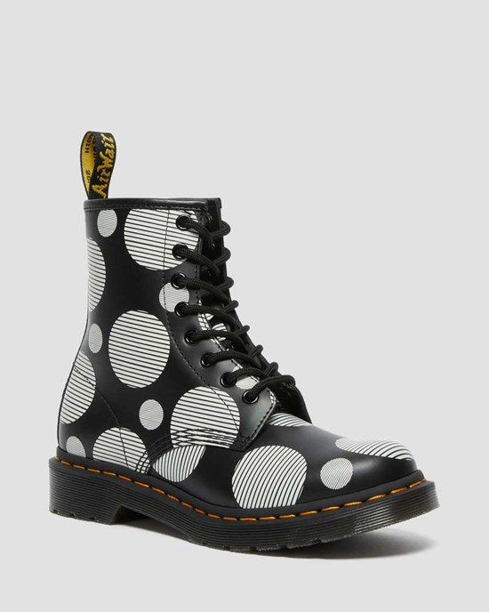 Black Polka Dot Smooth Women's Dr Martens 1460 Polka Dot Smooth Leather Lace Up Boots | 054137-CQP