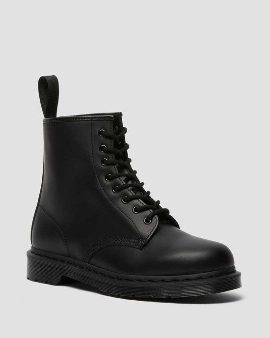 Black Smooth Leather Men's Dr Martens 1460 Mono Smooth Leather Ankle Boots | 041937-KZT