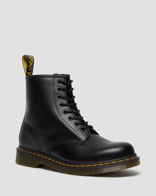 Black Smooth Leather Men's Dr Martens 1460 Smooth Leather Lace Up Boots | 395682-WPS