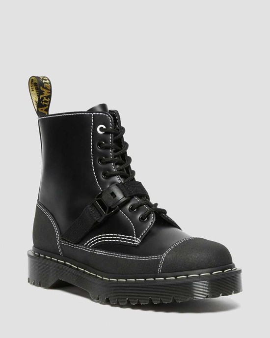 Black Smooth Leather Women's Dr Martens 1460 Tech Made in England Leather Ankle Boots | 049567-KPF