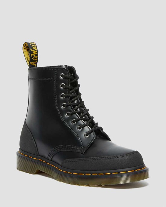 Black Smooth Men's Dr Martens 1460 Guard Panel Leather Ankle Boots | 273964-DUO