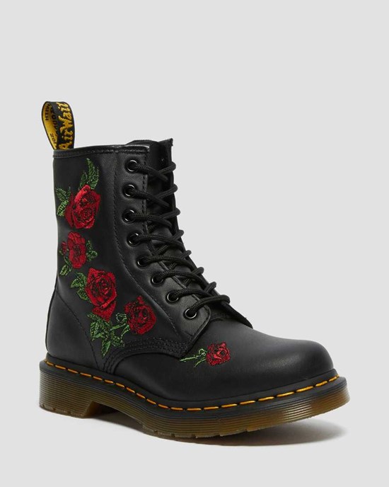 Black Softy T Women's Dr Martens 1460 Vonda Floral Leather Lace Up Boots | 129506-ZIP