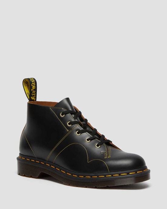 Black Vintage Smooth Men's Dr Martens Church Vintage Monkey Ankle Boots | 012376-ENQ