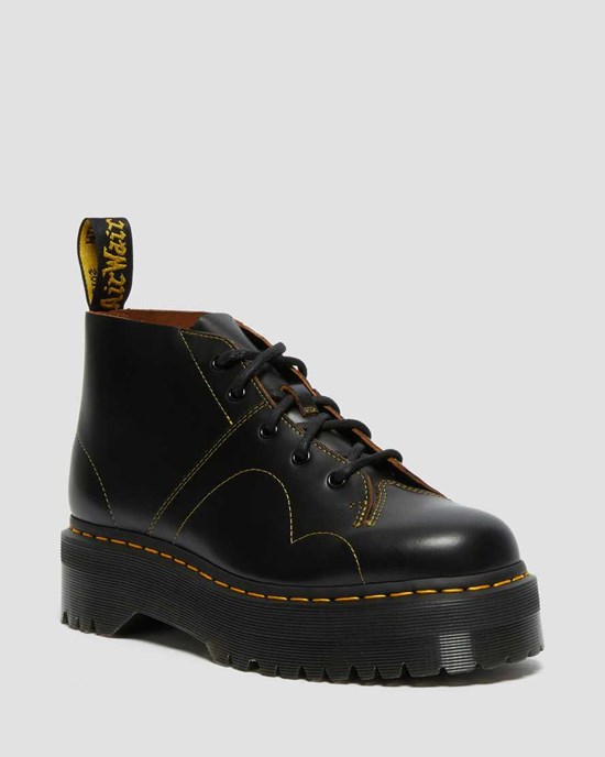 Black Vintage Smooth Men's Dr Martens Church Platform Monkey Lace Up Boots | 512794-EAV