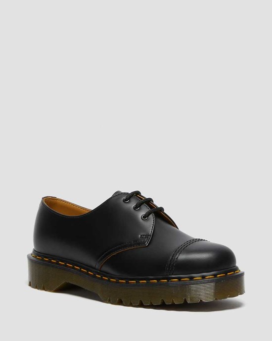 Black Vintage Smooth Women's Dr Martens 1461 Bex Made in England Toe Cap Oxford Shoes | 682475-OSD