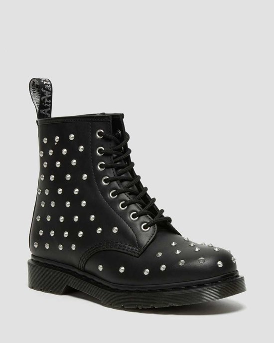 Black Wanama Men's Dr Martens 1460 Stud Wanama Leather Lace Up Boots | 573842-OBF