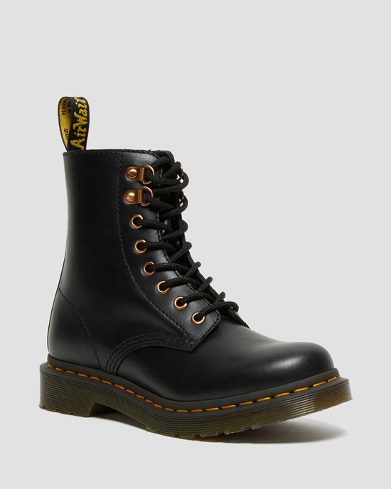 Black Wanama Women's Dr Martens 1460 Pascal Rose Gold Hardware Leather Ankle Boots | 415936-HQX