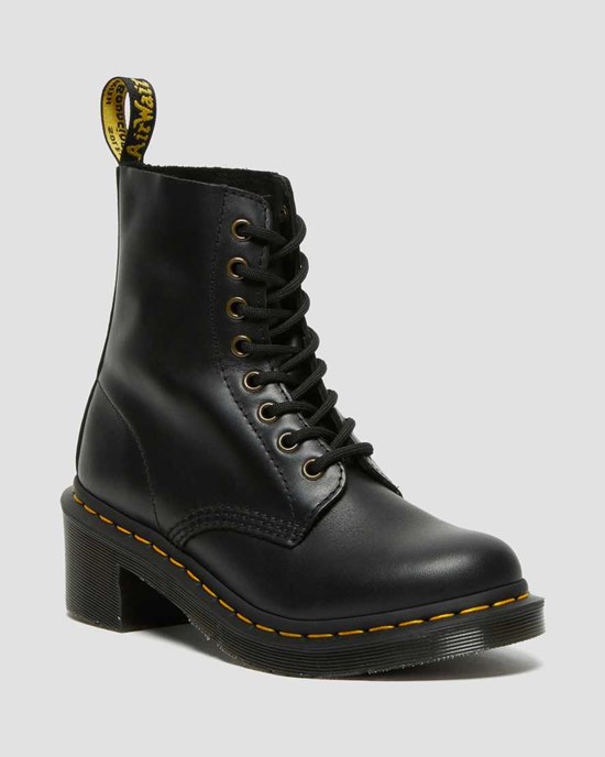 Black Wanama Women's Dr Martens Clemency Leather Heeled Boots | 620915-WXI