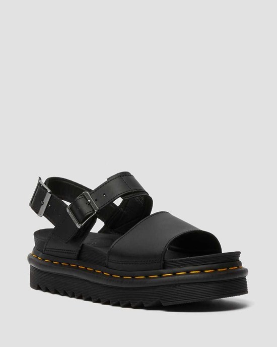 Black Women's Dr Martens Voss Leather Strap Sandals | 967385-ZJR