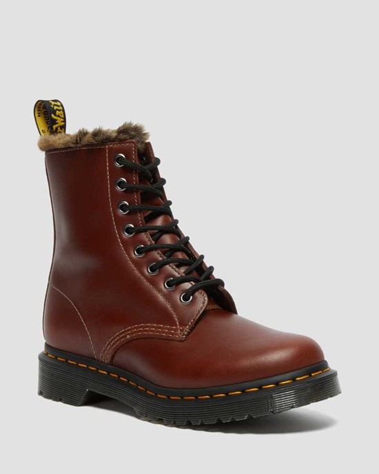 Brown Abruzzo Wp Women's Dr Martens 1460 Serena Faux Fur Lined Lace Up Boots | 469128-JRG