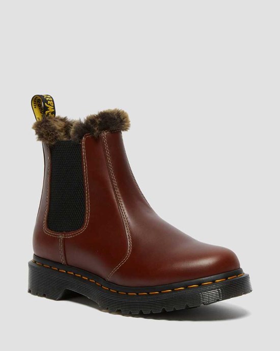 Brown Abruzzo Wp Women's Dr Martens 2976 Leonore Faux Fur Lined Chelsea Boots | 153760-EFL