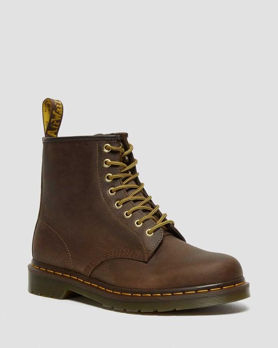 Brown Crazy Horse Leather Men's Dr Martens 1460 Crazy Horse Leather Lace Up Boots | 610257-BMT