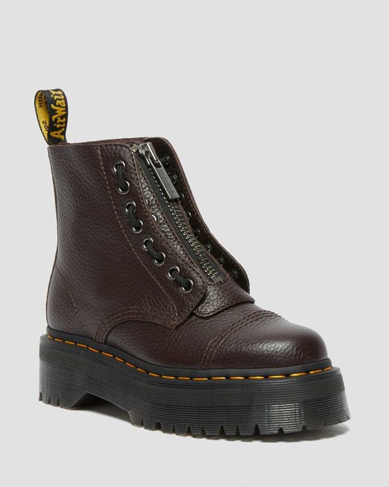 Burgundy Milled Nappa Leather Men's Dr Martens Sinclair Milled Nappa Leather Zip Up Boots | 032756-WHP