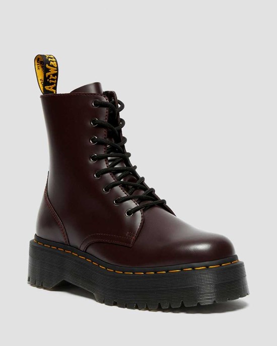 Burgundy Smooth Leather Men's Dr Martens Jadon Smooth Leather Lace Up Boots | 102648-BSC