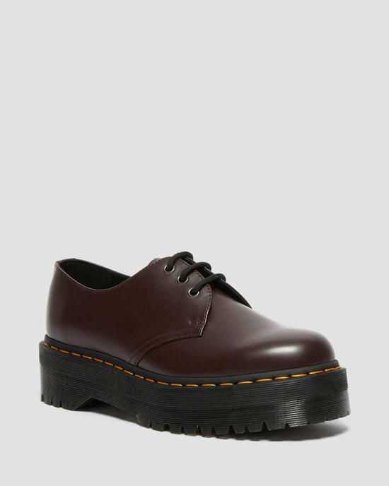 Burgundy Smooth Leather Women's Dr Martens 1461 Smooth Leather Platform Shoes | 638079-SFC