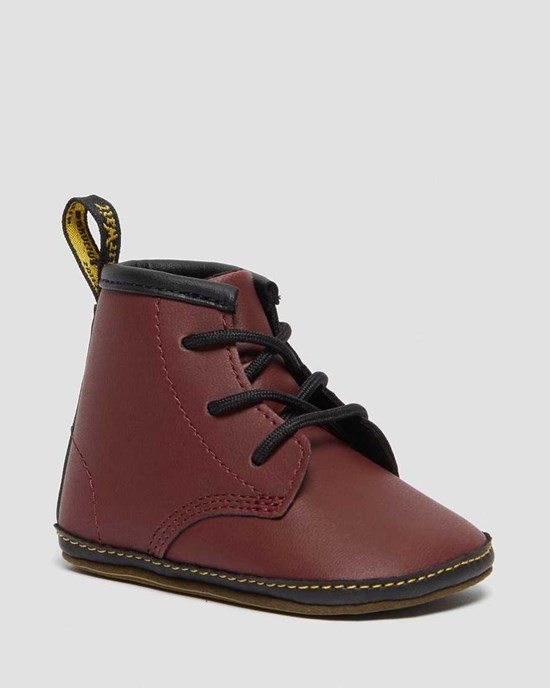 Cherry Red Kids' Dr Martens Newborn 1460 Auburn Leather Booties | 275031-VHU