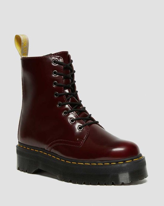 Cherry Red Oxford Rub Off Men's Dr Martens Vegan Jadon II Lace Up Boots | 472385-KPI