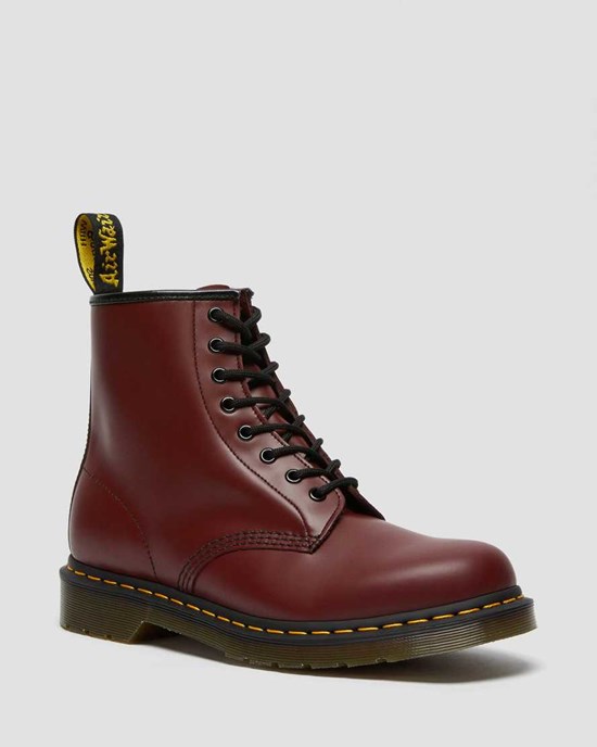 Cherry Red Smooth Leather Men's Dr Martens 1460 Smooth Leather Ankle Boots | 254379-DAM