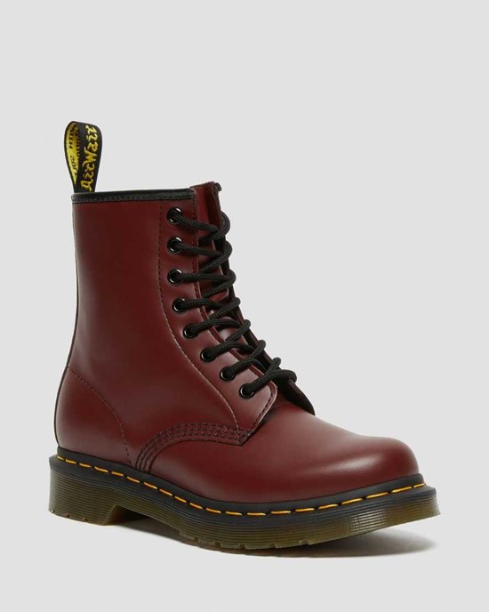 Cherry Red Smooth Leather Women's Dr Martens 1460 Smooth Leather Ankle Boots | 258946-AMN